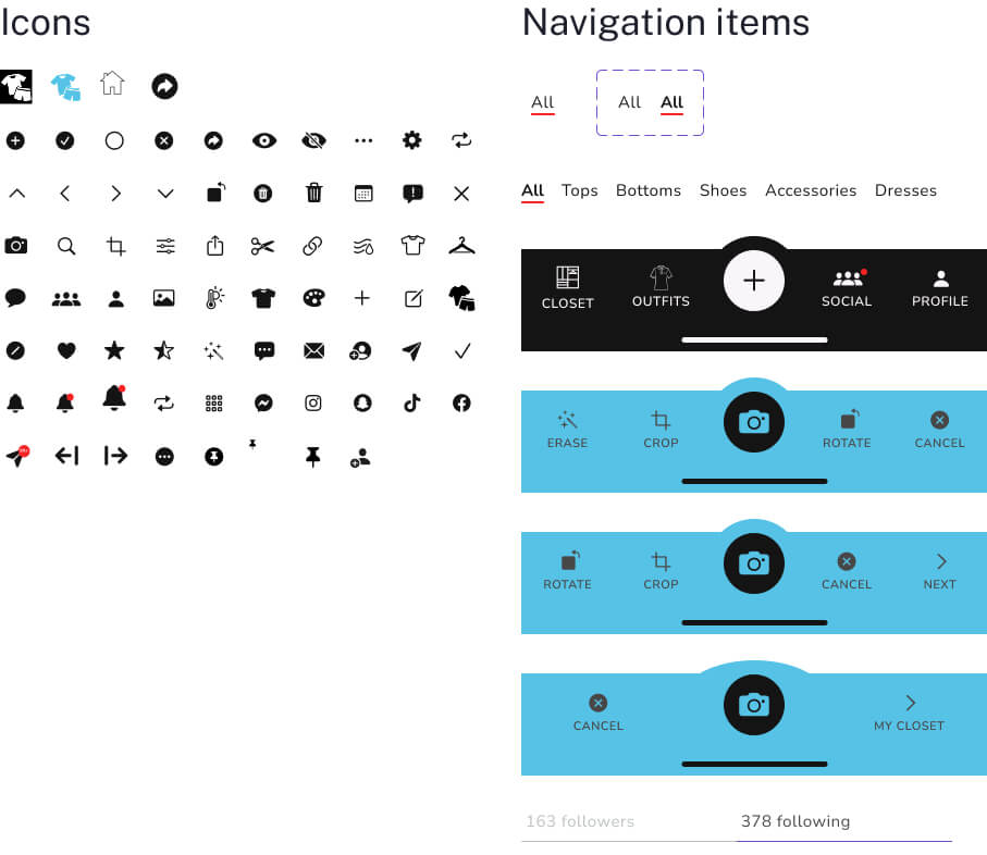 The icons and navigation used in the app